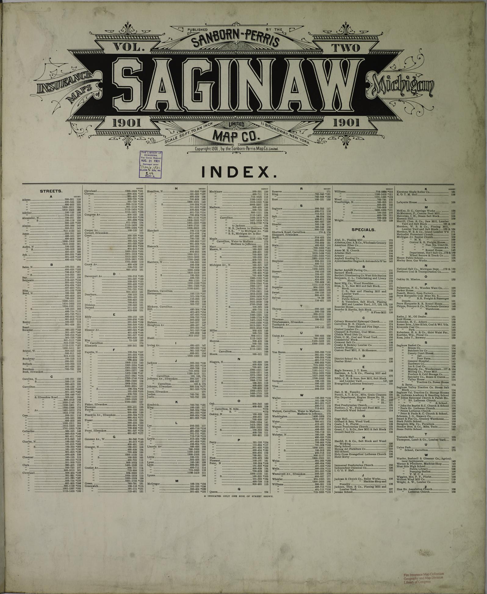 Sanborn Fire Insurance Map from Saginaw, Saginaw County, Michigan (1901), Sheet #0001 - Complete Map Set gallery image, historic Sanborn map, vintage wall art, Michigan Michigan