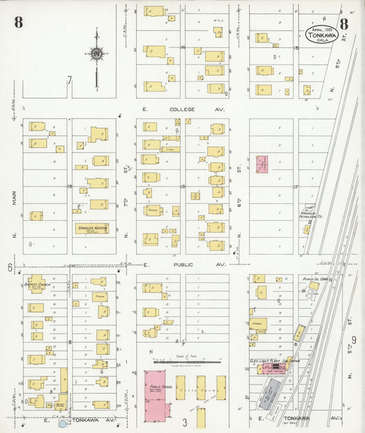 Sanborn Fire Insurance Map from Tonkawa, Kay County, Oklahoma (1925), Sheet #0008 - Historic Sanborn Fire Insurance Map Print, vintage old map wall art, antique decor, genealogy gift, Oklahoma Oklahoma map