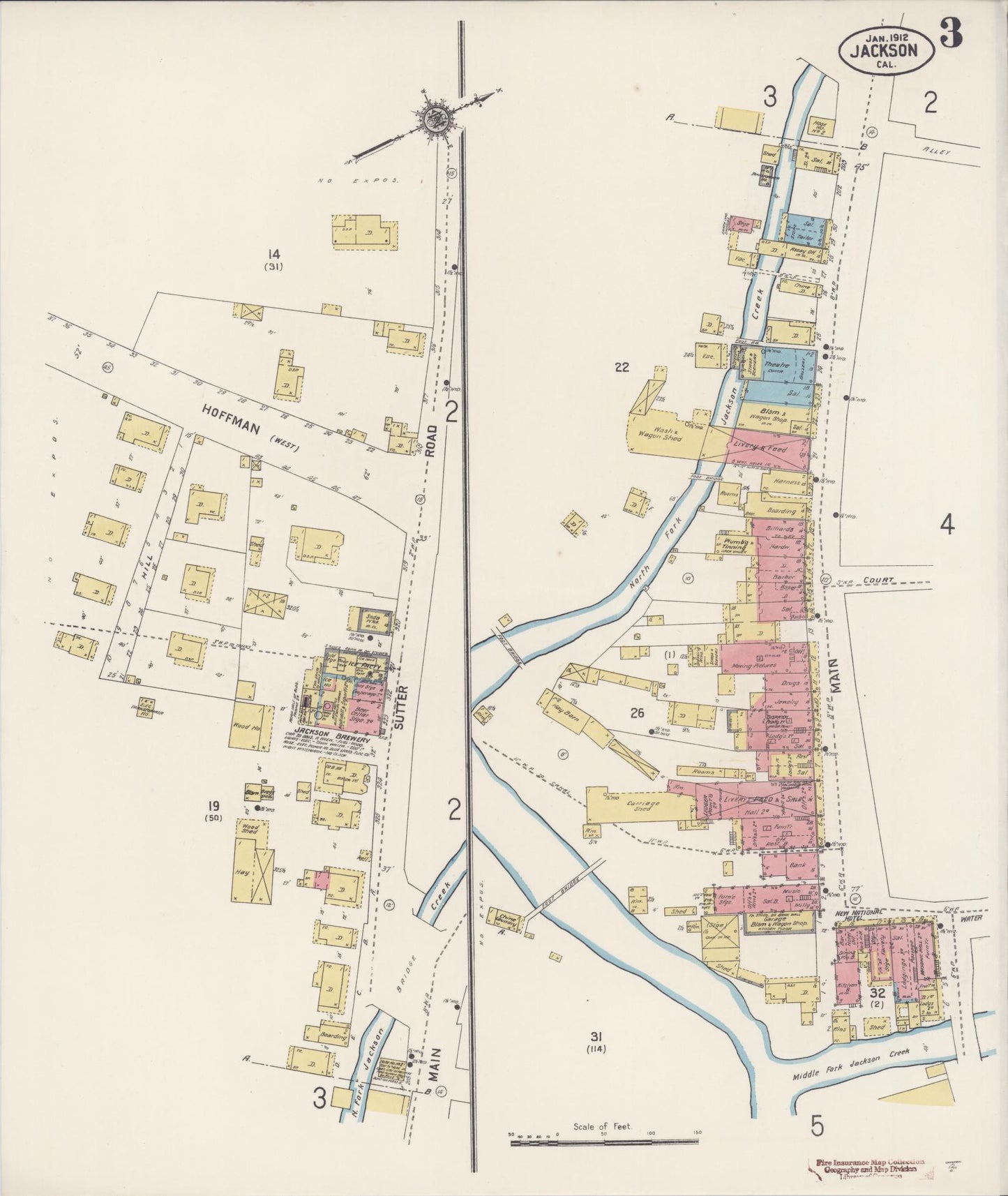Sanborn Fire Insurance Map from Jackson, Amador County, California (1912), Sheet #0003 - Historic Sanborn Fire Insurance Map Print, vintage old map wall art, antique decor, genealogy gift, California California map