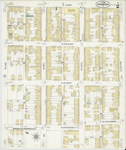 Sanborn Fire Insurance Map from Shenandoah, Schuylkill County, Pennsylvania (1908), Sheet #0002 - Historic Sanborn Fire Insurance Map Print, vintage old map wall art, antique decor, genealogy gift, Pennsylvania Pennsylvania map