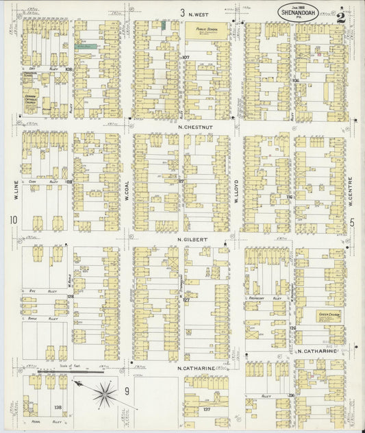Sanborn Fire Insurance Map from Shenandoah, Schuylkill County, Pennsylvania (1908), Sheet #0002 - Historic Sanborn Fire Insurance Map Print, vintage old map wall art, antique decor, genealogy gift, Pennsylvania Pennsylvania map