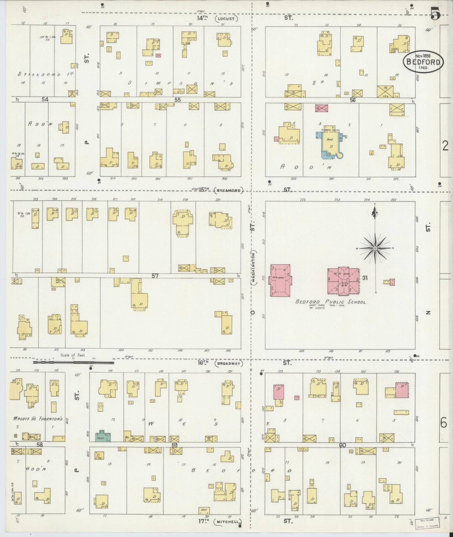 Sanborn Fire Insurance Map from Bedford, Lawrence County, Indiana (1898), Sheet #0005 - Complete Map Set gallery image, historic Sanborn map, vintage wall art, Indiana Indiana