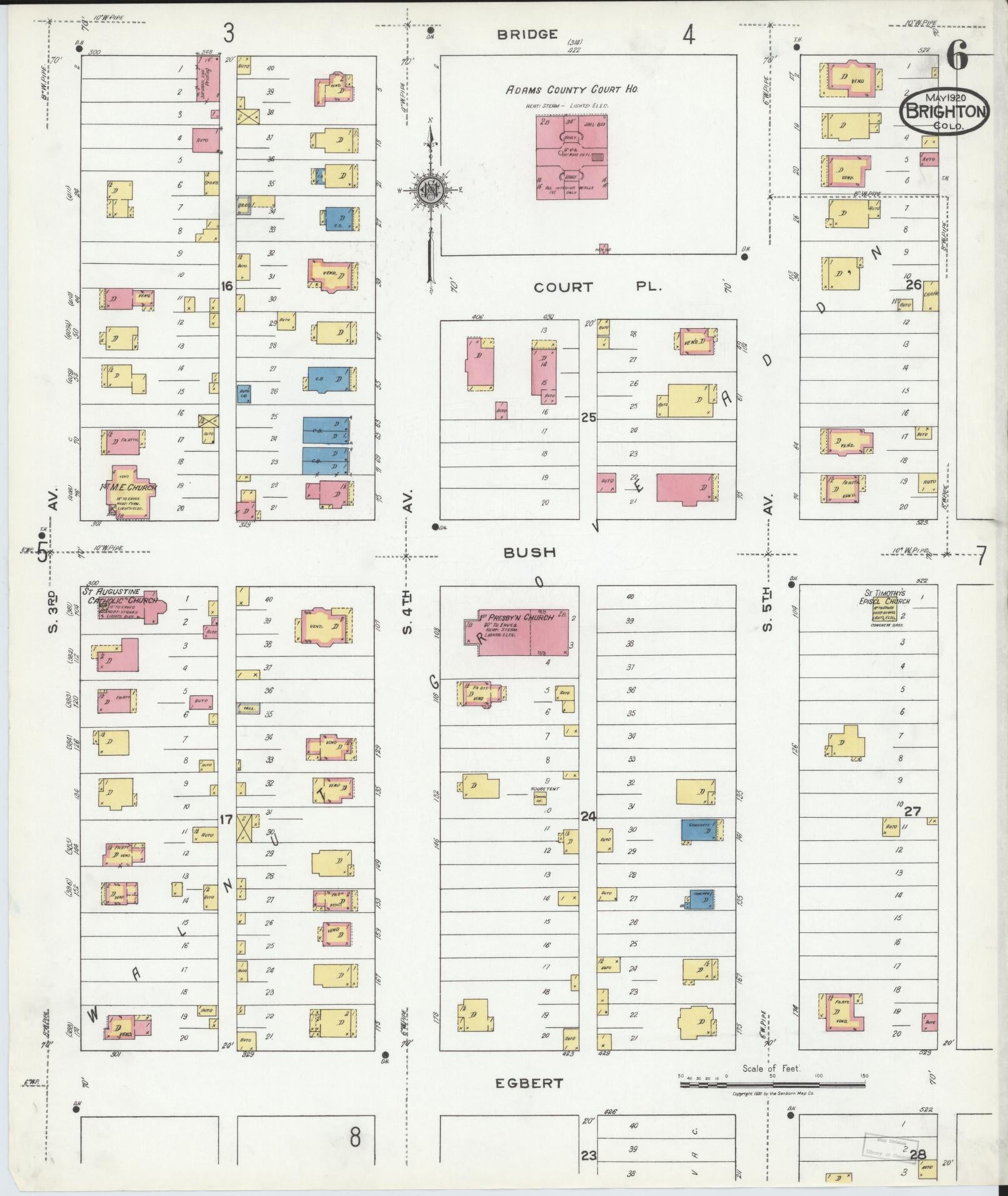 Sanborn Fire Insurance Map from Brighton, Adams County, Colorado (1920), Sheet #0006 - Complete Map Set gallery image, historic Sanborn map, vintage wall art, Colorado Colorado