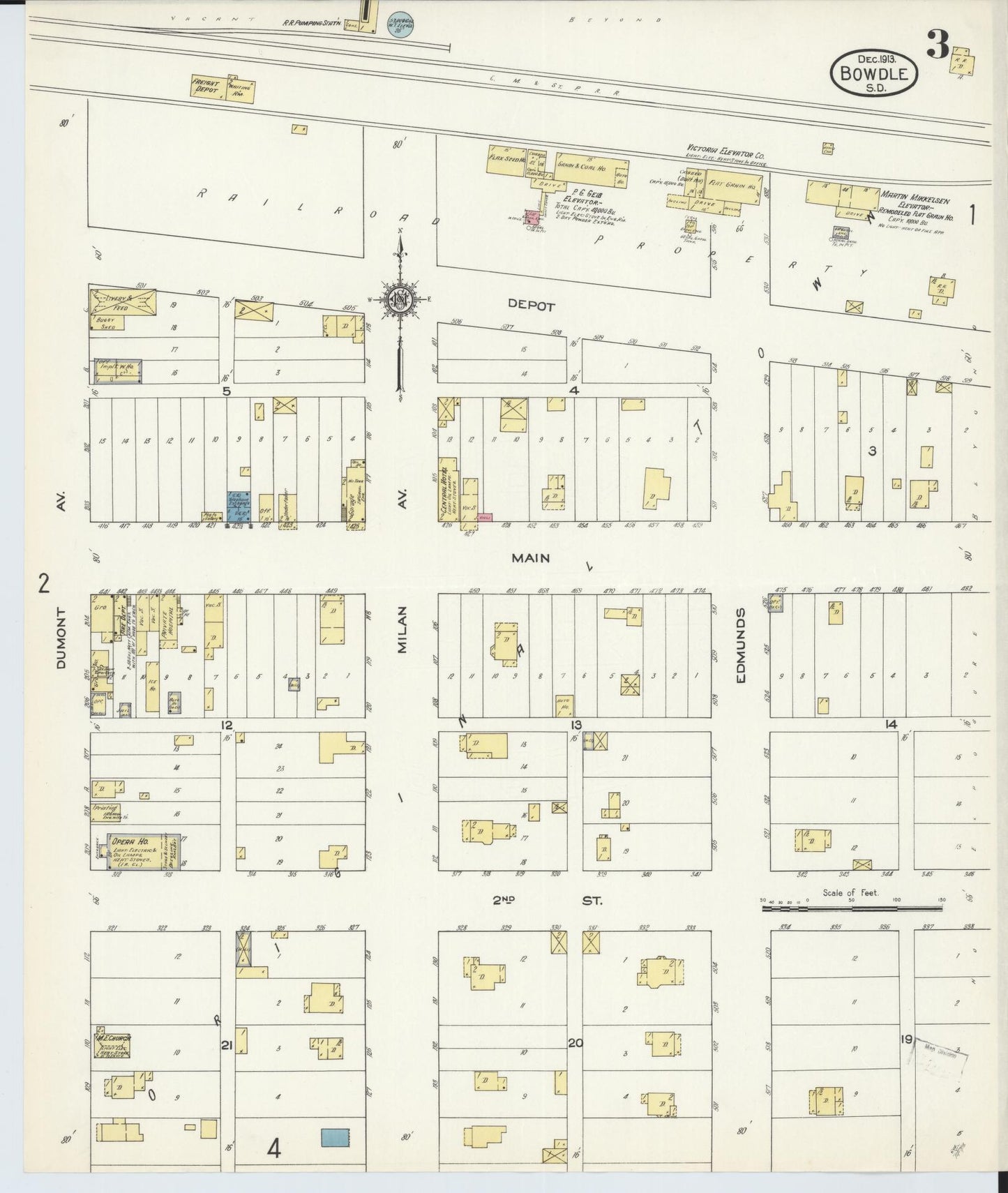Sanborn Fire Insurance Map from Bowdle, Edmunds County, South Dakota (1913), Sheet #0003 - Historic Sanborn Fire Insurance Map Print, vintage old map wall art, antique decor, genealogy gift, South Dakota South Dakota map