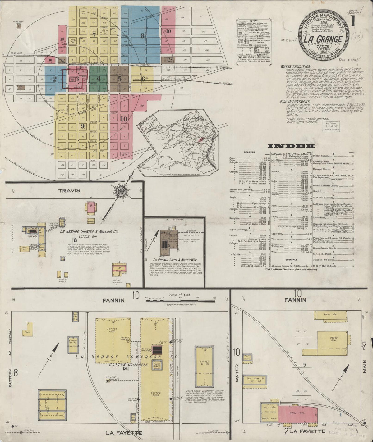 Sanborn Fire Insurance Map from La Grange, Fayette County, Texas (1921), Sheet #0001 - Complete Map Set gallery image, historic Sanborn map, vintage wall art, Texas Texas