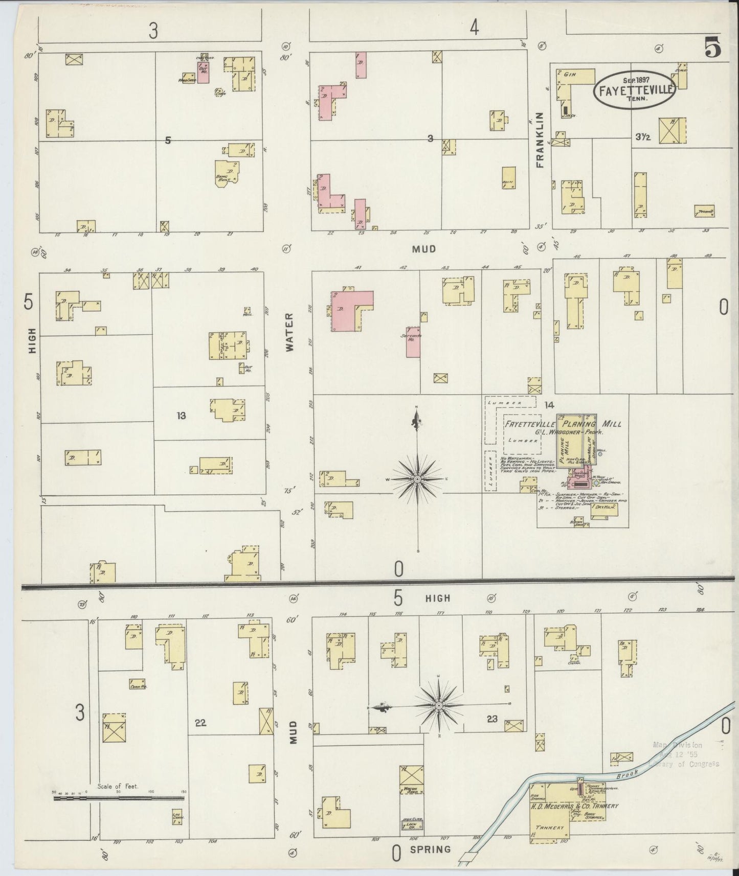 Sanborn Fire Insurance Map from Fayetteville, Lincoln County, Tennessee (1897), Sheet #0005 - Historic Sanborn Fire Insurance Map Print, vintage old map wall art, antique decor, genealogy gift, Tennessee Tennessee map