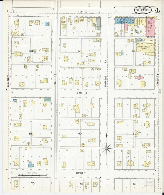 Sanborn Fire Insurance Map from Olathe, Johnson County, Kansas (1892), Sheet #0004 - Historic Sanborn Fire Insurance Map Print, vintage old map wall art, antique decor, genealogy gift, Kansas Kansas map