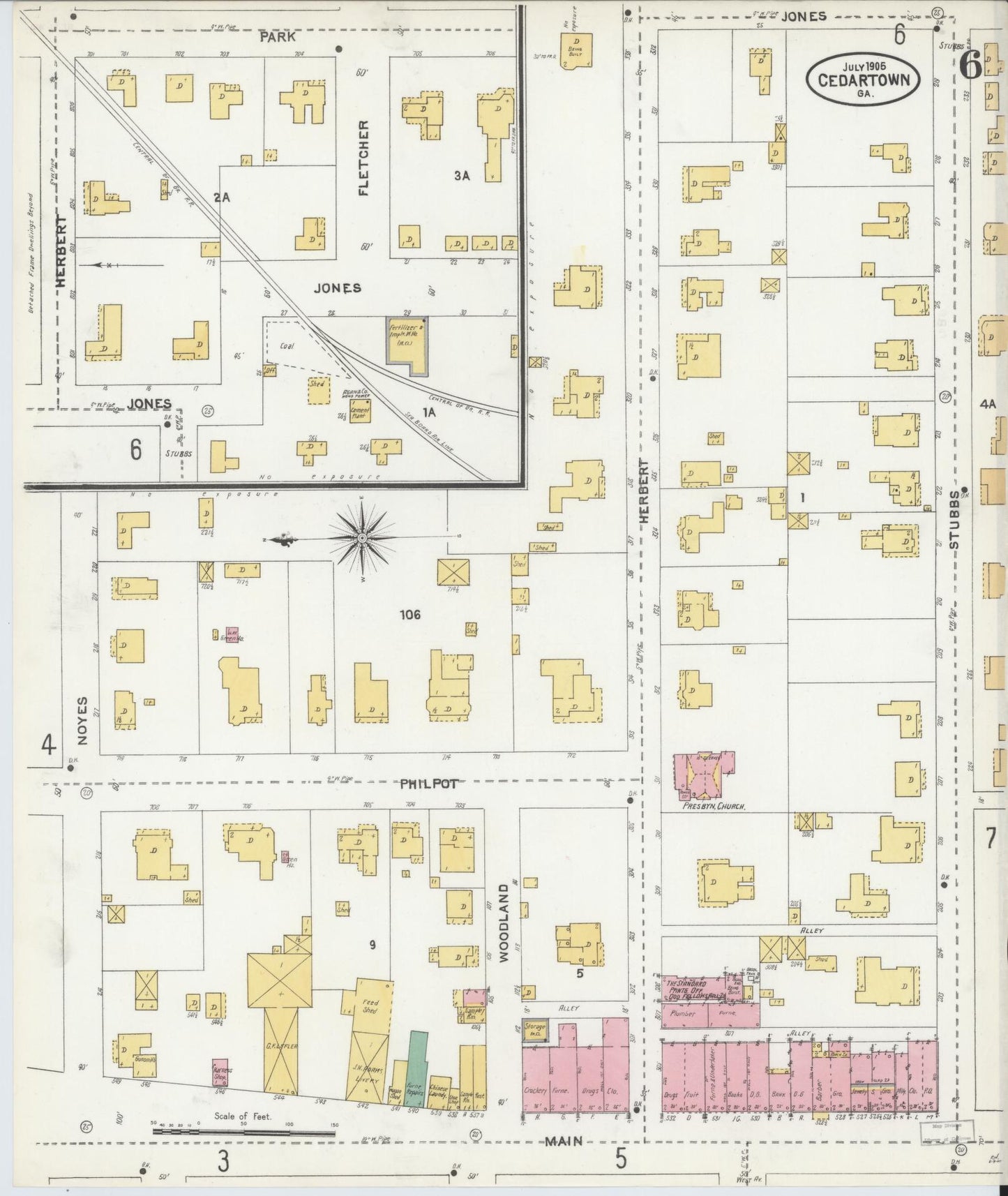 Sanborn Fire Insurance Map from Cedartown, Polk County, Georgia (1905), Sheet #0006 - Complete Map Set gallery image, historic Sanborn map, vintage wall art, Georgia Georgia