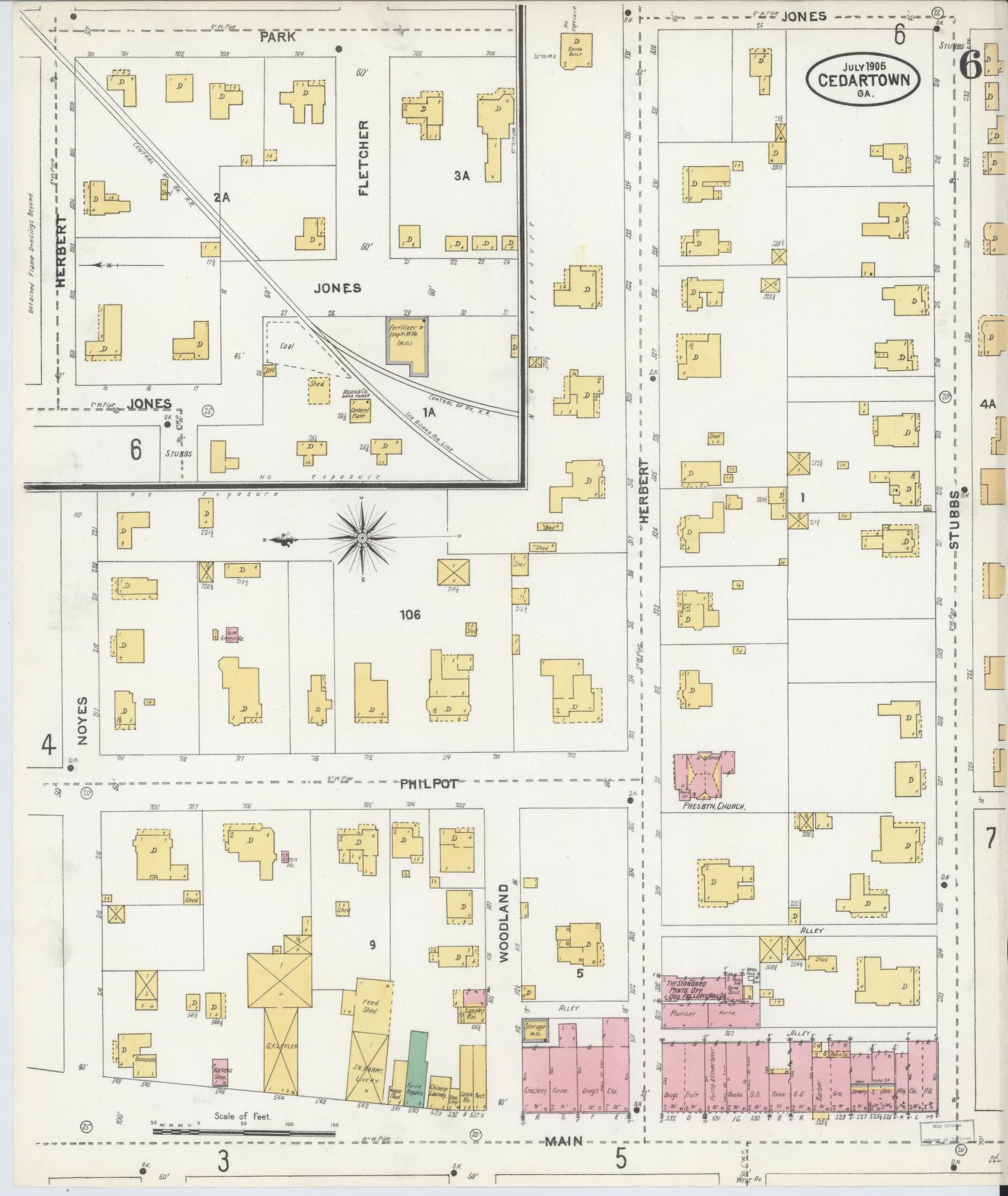 Sanborn Fire Insurance Map from Cedartown, Polk County, Georgia (1905), Sheet #0006 - Complete Map Set gallery image, historic Sanborn map, vintage wall art, Georgia Georgia