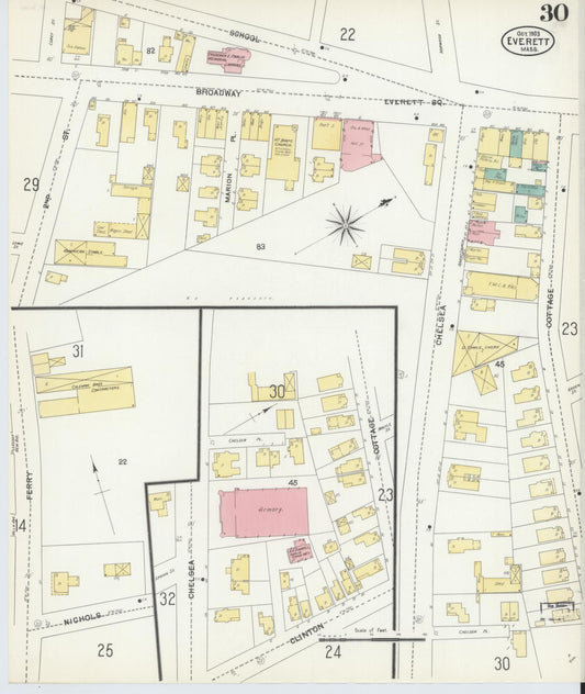 Sanborn Fire Insurance Map from Everett, Middlesex County, Massachusetts (1903), Sheet #0030 - Historic Sanborn Fire Insurance Map Print, vintage old map wall art, antique decor, genealogy gift, Massachusetts Massachusetts map