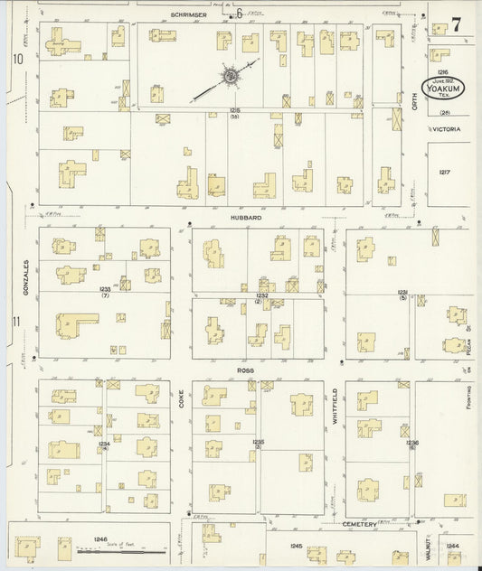 Sanborn Fire Insurance Map from Yoakum, De Witt And Lavaca Counties, Texas (1912), Sheet #0007 - Historic Sanborn Fire Insurance Map Print, vintage old map wall art, antique decor, genealogy gift, Texas Texas map