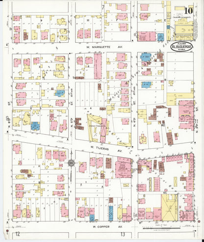 Sanborn Fire Insurance Map from Albuquerque, Bernalillo County, New Mexico (1919), Sheet #0010 - Complete Map Set gallery image, historic Sanborn map, vintage wall art, New Mexico New Mexico