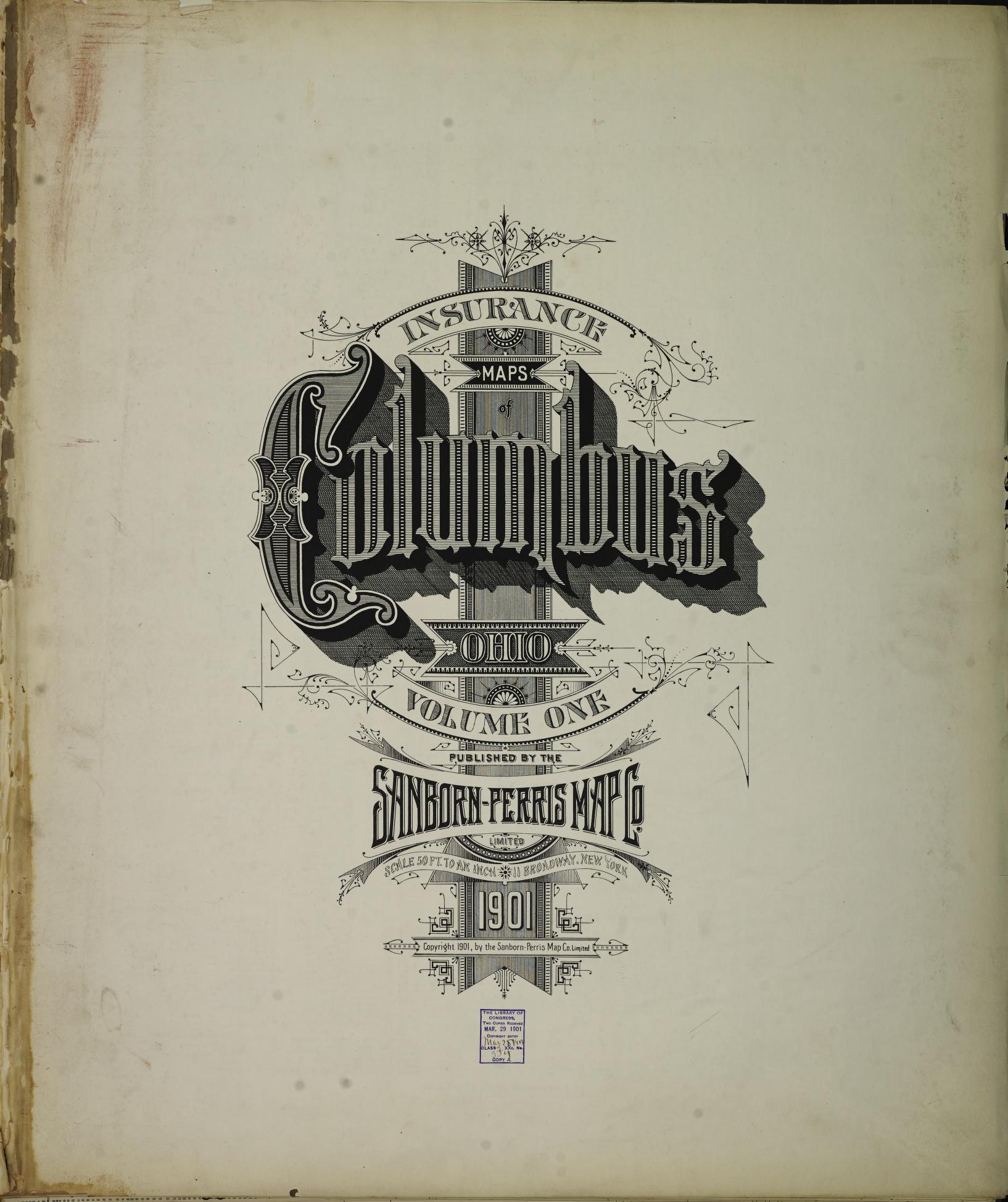 Sanborn Fire Insurance Map from Columbus, Franklin County, Ohio (1901), Sheet #0001 - Historic Sanborn Fire Insurance Map Print, vintage old map wall art, antique decor, genealogy gift, Ohio Ohio map