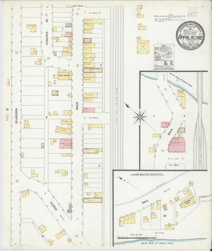 Sanborn Fire Insurance Map from Appalachia, Wise County, Virginia (1908), Sheet #0001 - Historic Sanborn Fire Insurance Map Print, vintage old map wall art, antique decor, genealogy gift, Virginia Virginia map