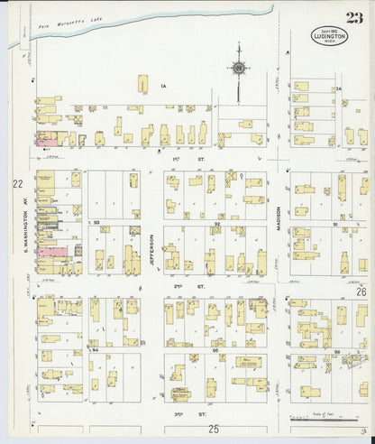 Sanborn Fire Insurance Map from Ludington, Mason County, Michigan (1910), Sheet #0023 - Historic Sanborn Fire Insurance Map Print, vintage old map wall art, antique decor, genealogy gift, Michigan Michigan map