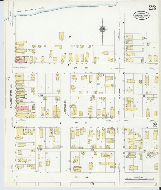 Sanborn Fire Insurance Map from Ludington, Mason County, Michigan (1910), Sheet #0023 - Historic Sanborn Fire Insurance Map Print, vintage old map wall art, antique decor, genealogy gift, Michigan Michigan map