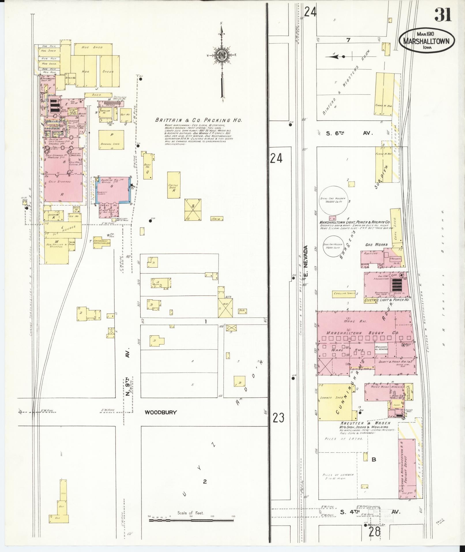 Sanborn Fire Insurance Map from Marshalltown, Marshall County, Iowa (1910), Sheet #0031 - Historic Sanborn Fire Insurance Map Print
