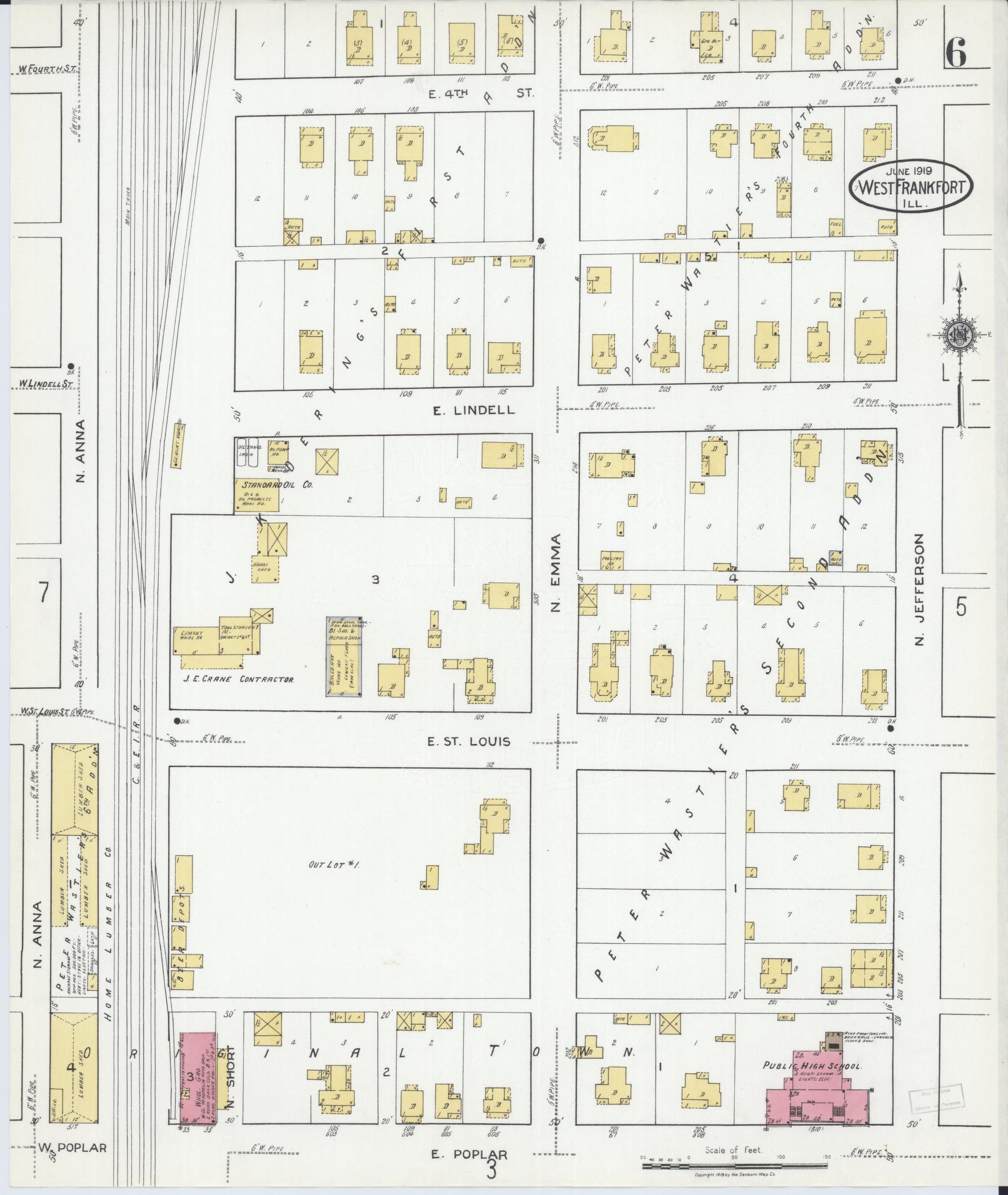 Sanborn Fire Insurance Map from West Frankfort, Franklin County, Illinois (1919), Sheet #0006 - Complete Map Set gallery image, historic Sanborn map, vintage wall art, Illinois Illinois