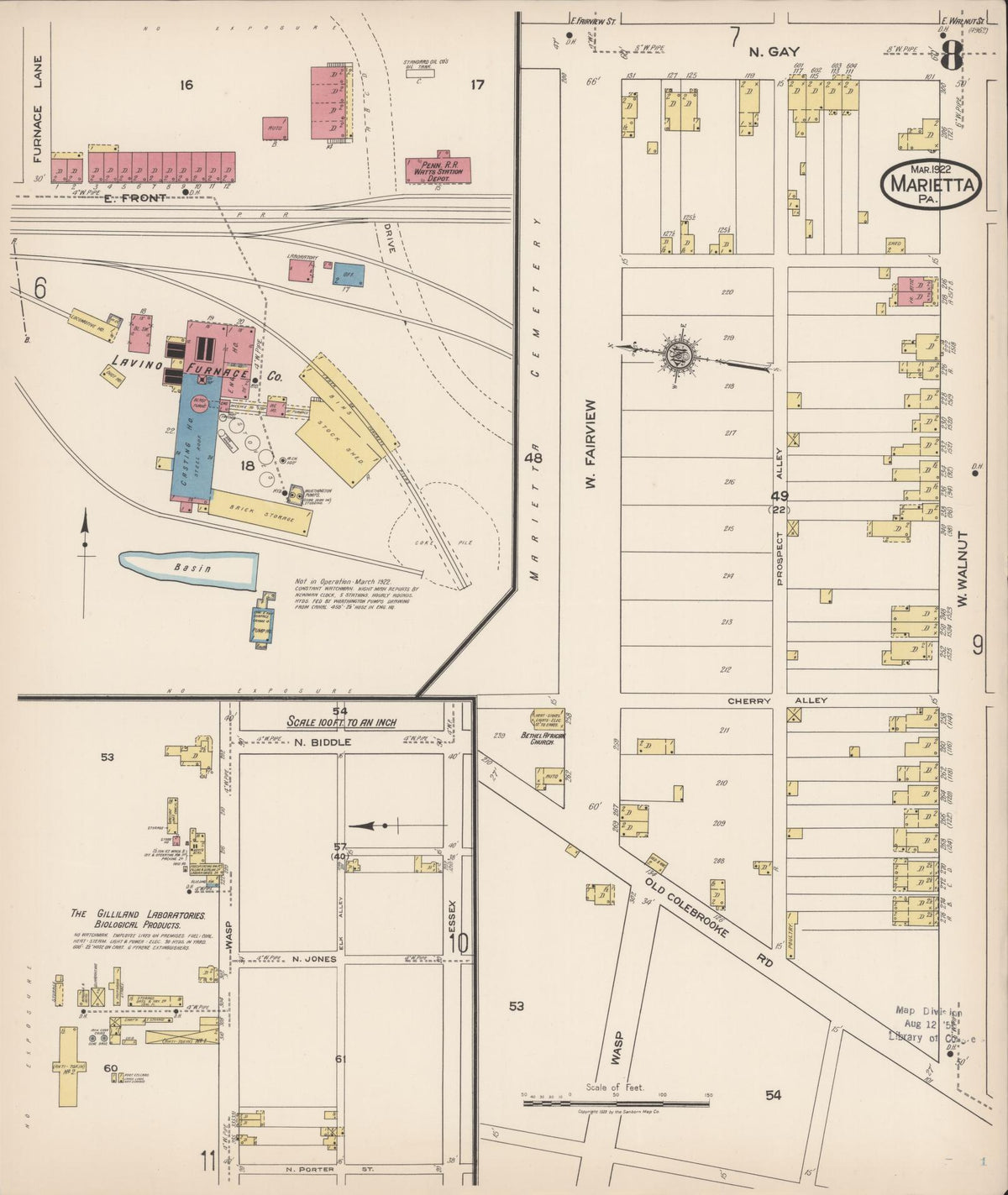 Sanborn Fire Insurance Map from Marietta, Lancaster County, Pennsylvania (1922), Sheet #0008 - Complete Map Set gallery image, historic Sanborn map, vintage wall art, Pennsylvania Pennsylvania