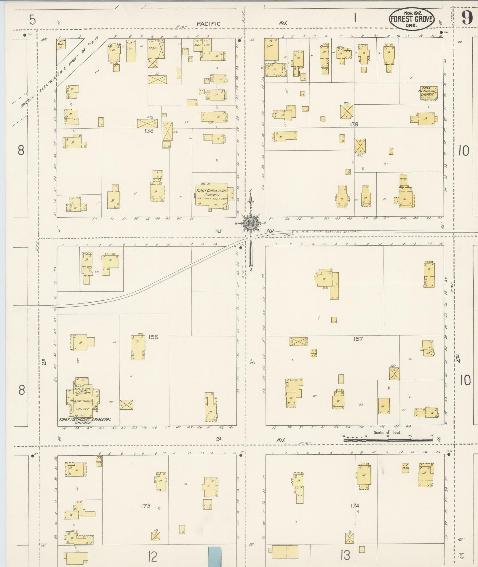 Sanborn Fire Insurance Map from Forest Grove, Washington County, Oregon (1912), Sheet #0009 - Historic Sanborn Fire Insurance Map Print, vintage old map wall art, antique decor, genealogy gift, Oregon Oregon map