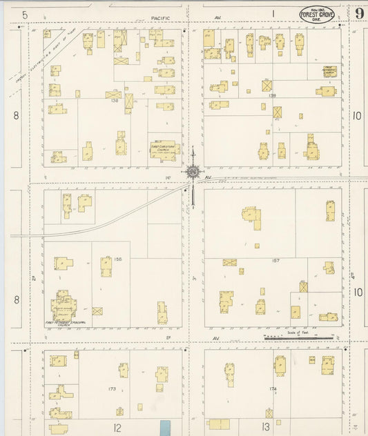 Sanborn Fire Insurance Map from Forest Grove, Washington County, Oregon (1912), Sheet #0009 - Historic Sanborn Fire Insurance Map Print, vintage old map wall art, antique decor, genealogy gift, Oregon Oregon map