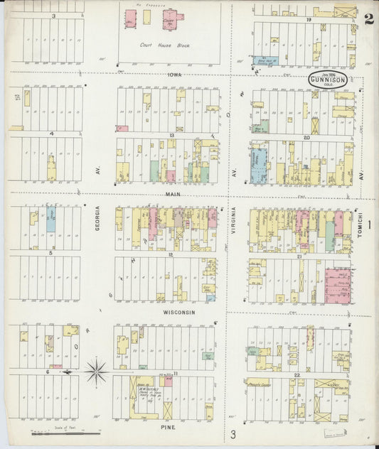 Sanborn Fire Insurance Map from Gunnison, Gunnison County, Colorado (1896), Sheet #0002 - Historic Sanborn Fire Insurance Map Print, vintage old map wall art, antique decor, genealogy gift, Colorado Colorado map