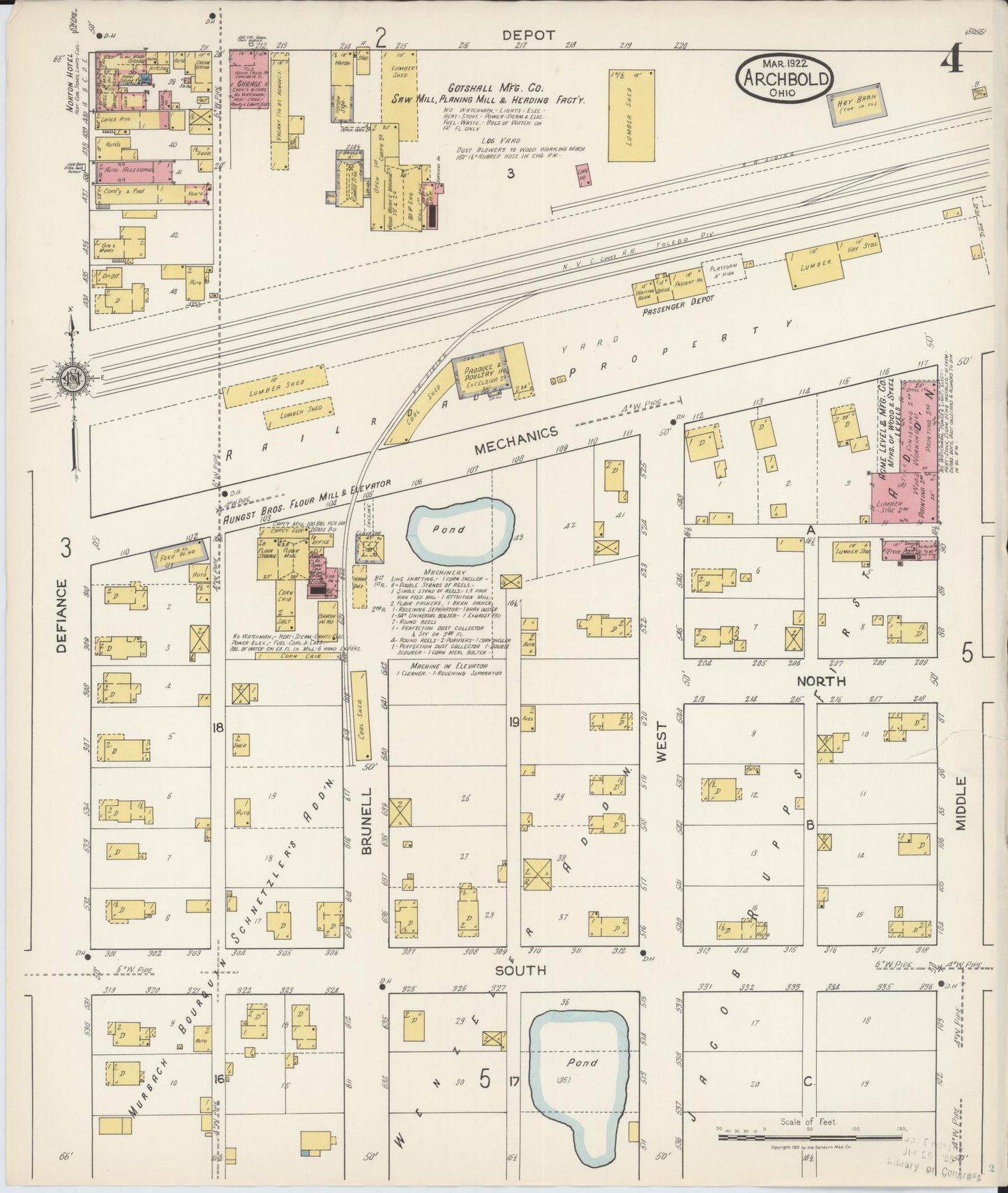 Sanborn Fire Insurance Map from Archbold, Fulton County, Ohio (1922), Sheet #0004 - Historic Sanborn Fire Insurance Map Print, vintage old map wall art, antique decor, genealogy gift, Ohio Ohio map