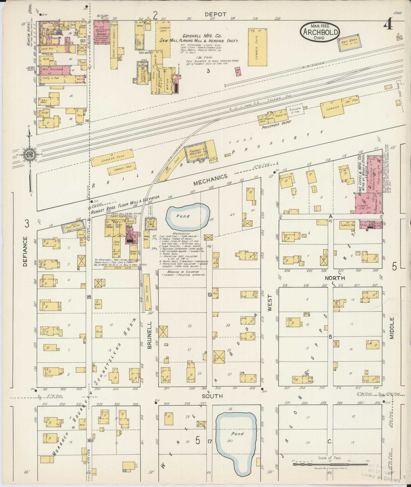 Sanborn Fire Insurance Map from Archbold, Fulton County, Ohio (1922), Sheet #0004 - Historic Sanborn Fire Insurance Map Print, vintage old map wall art, antique decor, genealogy gift, Ohio Ohio map
