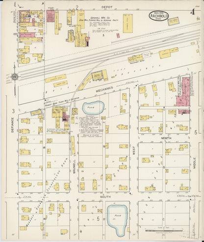 Sanborn Fire Insurance Map from Archbold, Fulton County, Ohio (1922), Sheet #0004 - Historic Sanborn Fire Insurance Map Print, vintage old map wall art, antique decor, genealogy gift, Ohio Ohio map