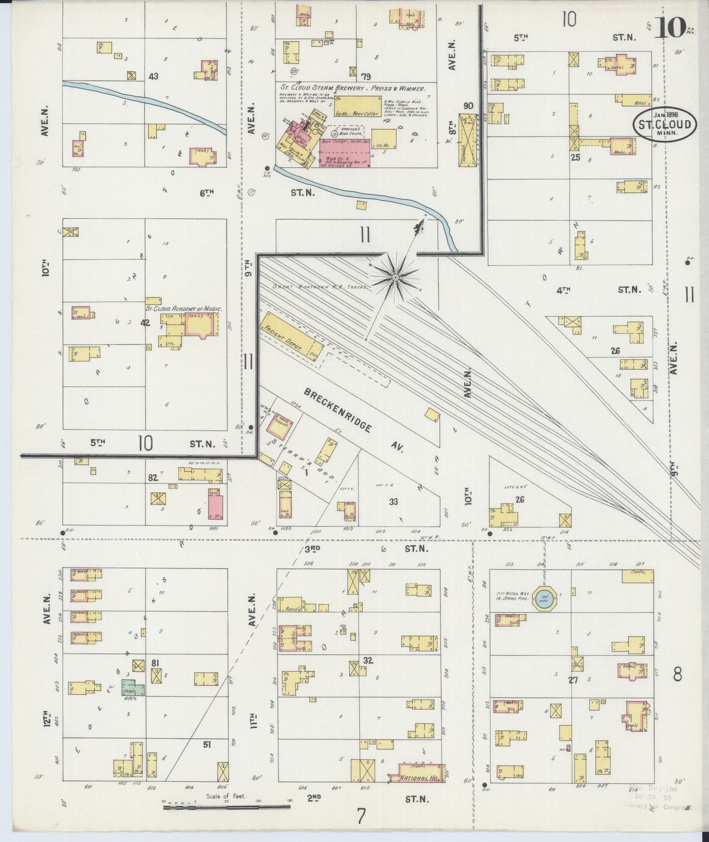 Sanborn Fire Insurance Map from Saint Cloud, Stearns, Benton, and Sherburne Counties, Minnesota (1898), Sheet #0010 - Complete Map Set gallery image, historic Sanborn map, vintage wall art, Minnesota Minnesota
