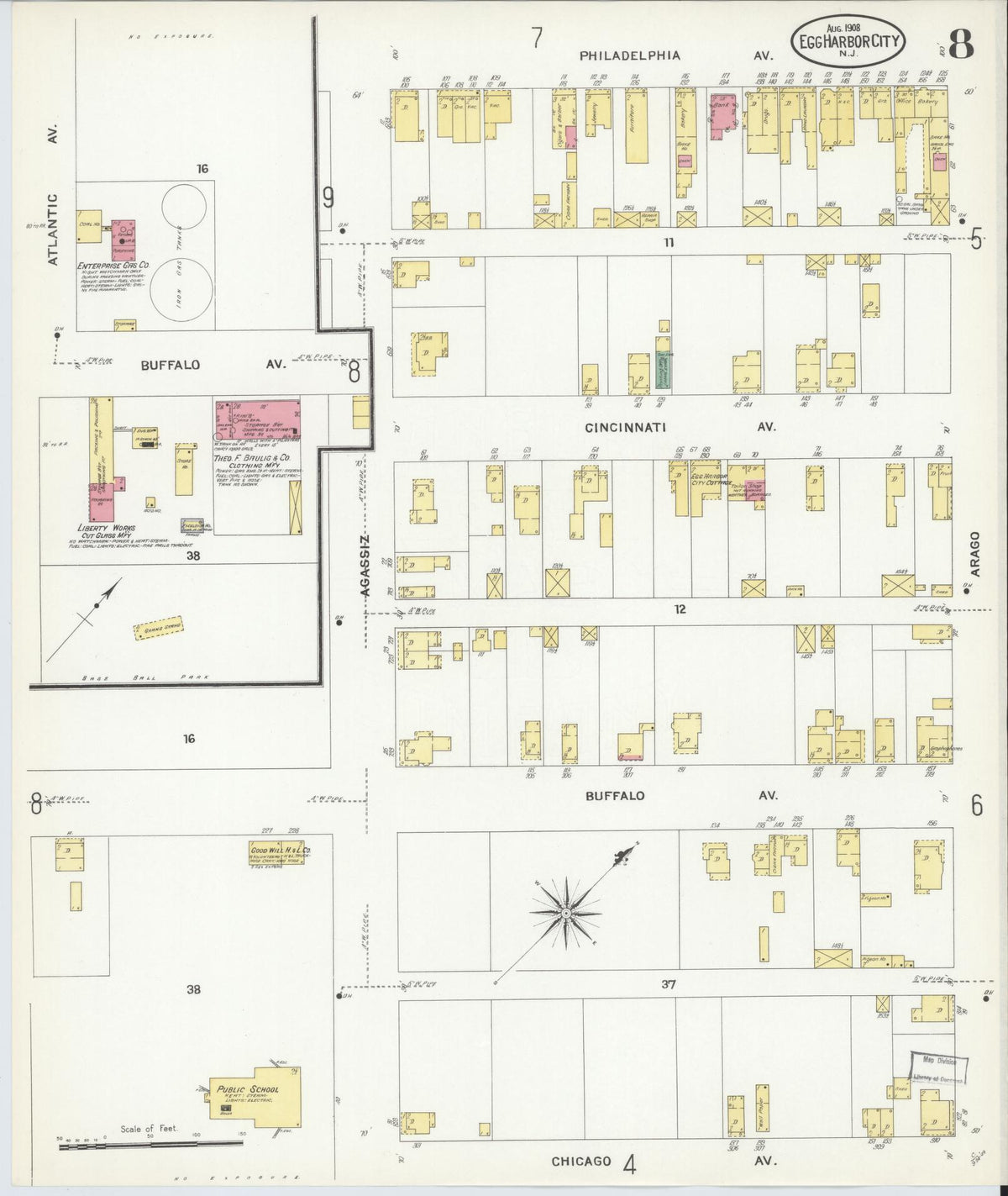 Sanborn Fire Insurance Map from Egg Harbor City, Atlantic County, New Jersey (1908), Sheet #0008 - Complete Map Set gallery image, historic Sanborn map, vintage wall art, New Jersey New Jersey