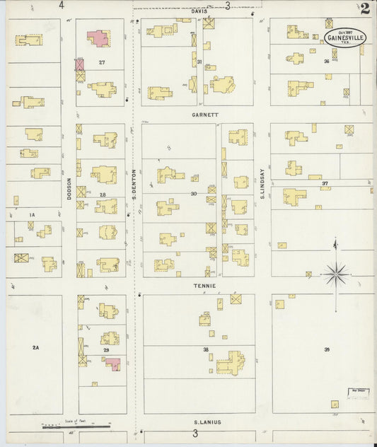 Sanborn Fire Insurance Map from Gainesville, Cooke County, Texas (1897), Sheet #0002 - Historic Sanborn Fire Insurance Map Print, vintage old map wall art, antique decor, genealogy gift, Texas Texas map