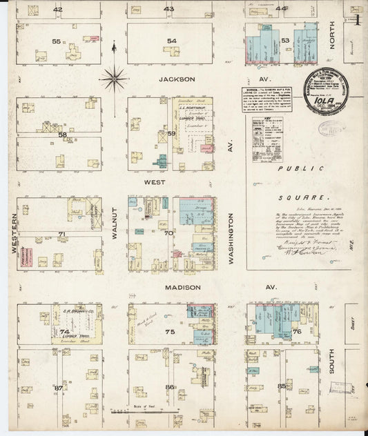 Sanborn Fire Insurance Map from Iola, Allen County, Kansas (1884), Sheet #0001 - Complete Map Set gallery image, historic Sanborn map, vintage wall art, Kansas Kansas