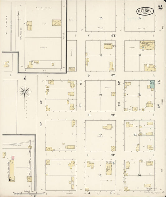 Sanborn Fire Insurance Map from Halsey, Linn County, Oregon (1892), Sheet #0002 - Historic Sanborn Fire Insurance Map Print, vintage old map wall art, antique decor, genealogy gift, Oregon Oregon map