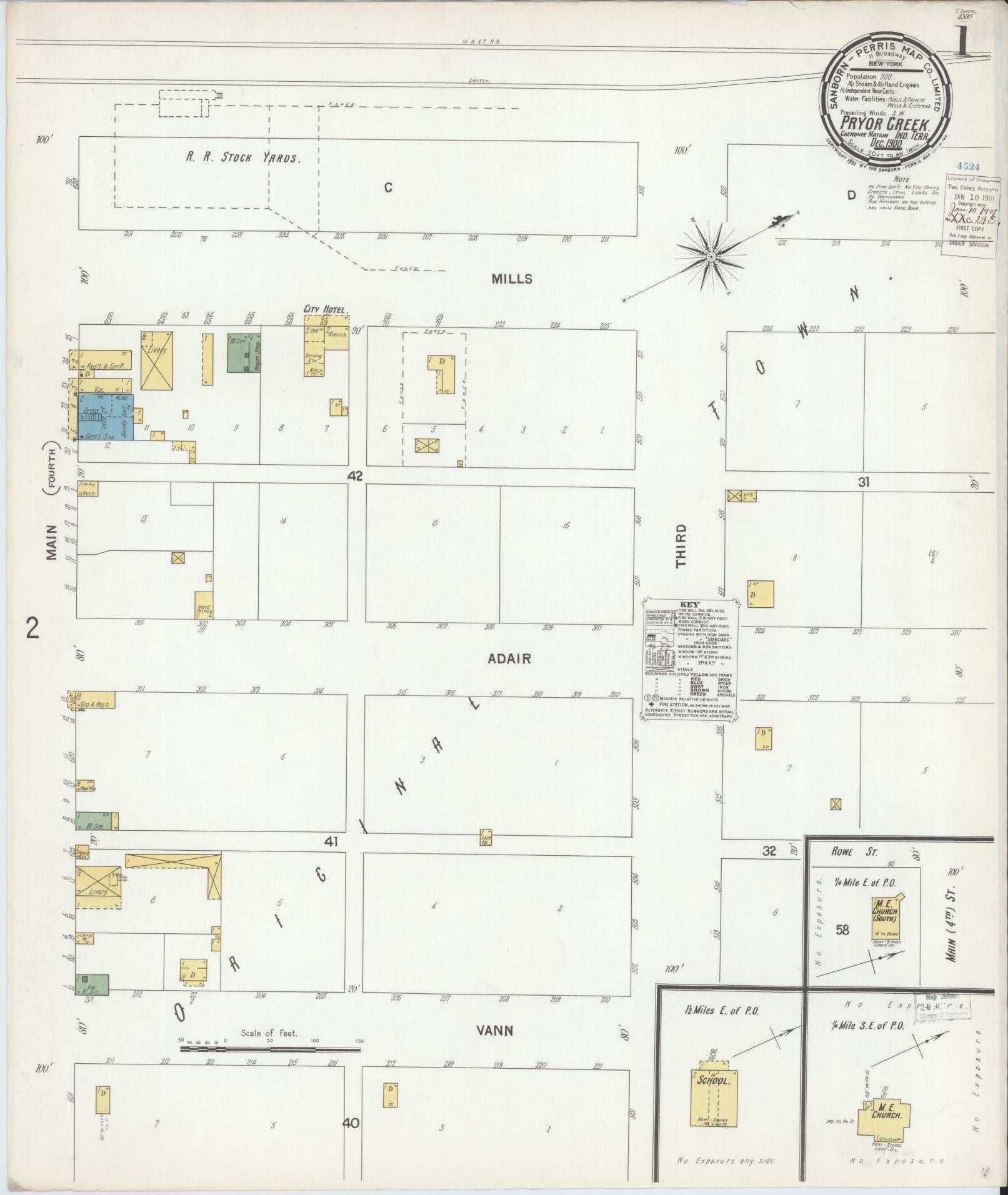 Sanborn Fire Insurance Map from Pryor Creek, Mayes County, Oklahoma. (1900) – Historic Sanborn Fire Insurance Map Print