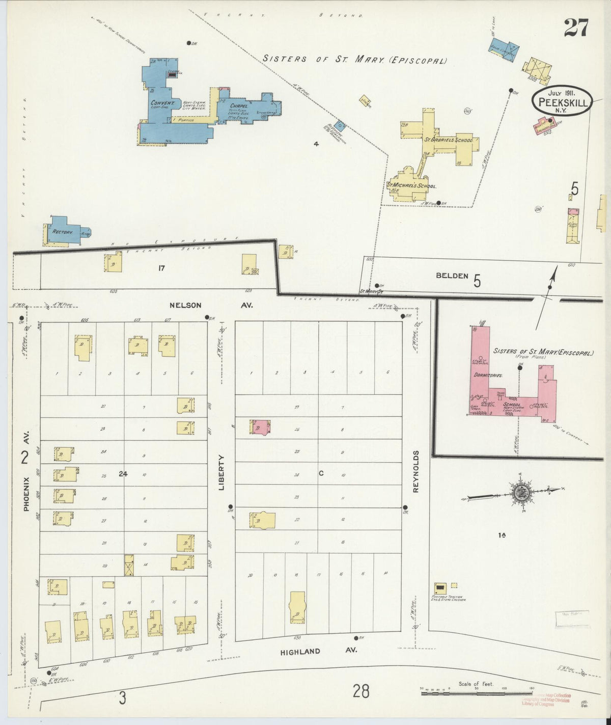 Sanborn Fire Insurance Map from Peekskill, Westchester County, New York (1911), Sheet #0027 - Complete Map Set gallery image, historic Sanborn map, vintage wall art, New York New York