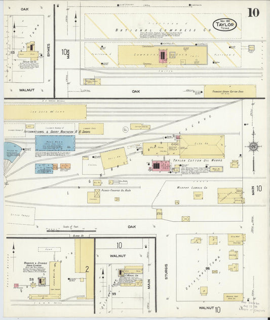 Sanborn Fire Insurance Map from Taylor, Williamson County, Texas (1912), Sheet #0010 - Historic Sanborn Fire Insurance Map Print, vintage old map wall art, antique decor, genealogy gift, Texas Texas map