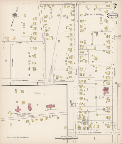 Sanborn Fire Insurance Map from Oxford, Granville County, North Carolina (1922), Sheet #0007 - Historic Sanborn Fire Insurance Map Print, vintage old map wall art, antique decor, genealogy gift, North Carolina North Carolina map