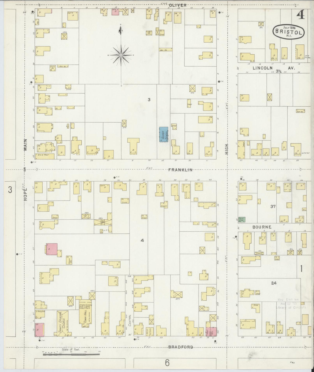 Sanborn Fire Insurance Map from Bristol, Bristol County, Rhode Island (1896), Sheet #0004 - Complete Map Set gallery image, historic Sanborn map, vintage wall art, Rhode Island Rhode Island