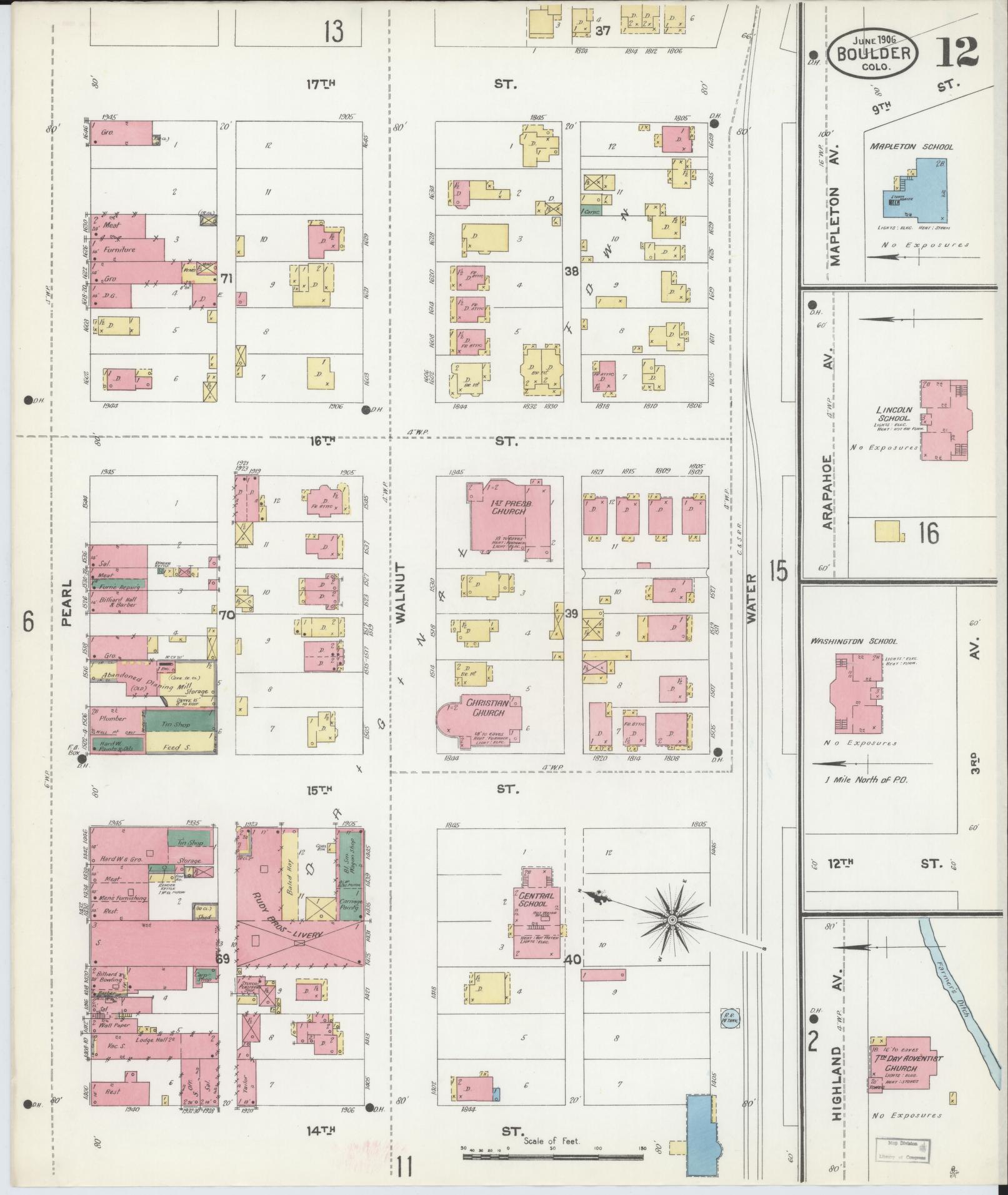 Sanborn Fire Insurance Map from Boulder, Boulder County, Colorado (1906), Sheet #0012 - Historic Sanborn Fire Insurance Map Print, vintage old map wall art, antique decor, genealogy gift, Colorado Colorado map