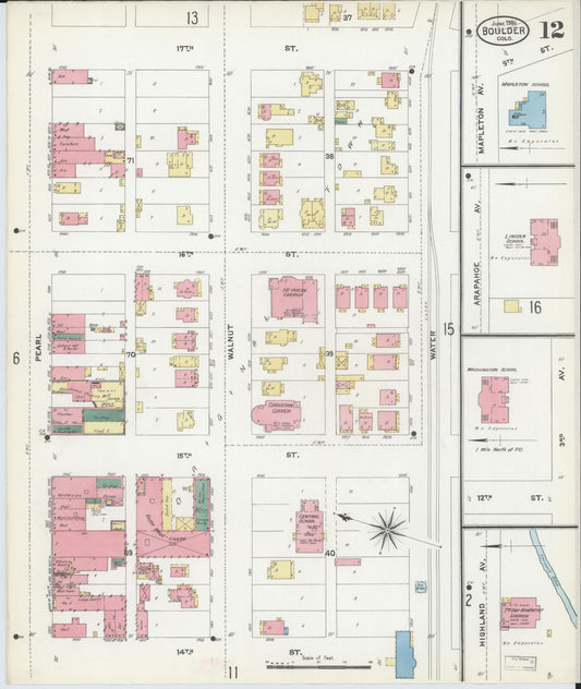 Sanborn Fire Insurance Map from Boulder, Boulder County, Colorado (1906), Sheet #0012 - Historic Sanborn Fire Insurance Map Print, vintage old map wall art, antique decor, genealogy gift, Colorado Colorado map