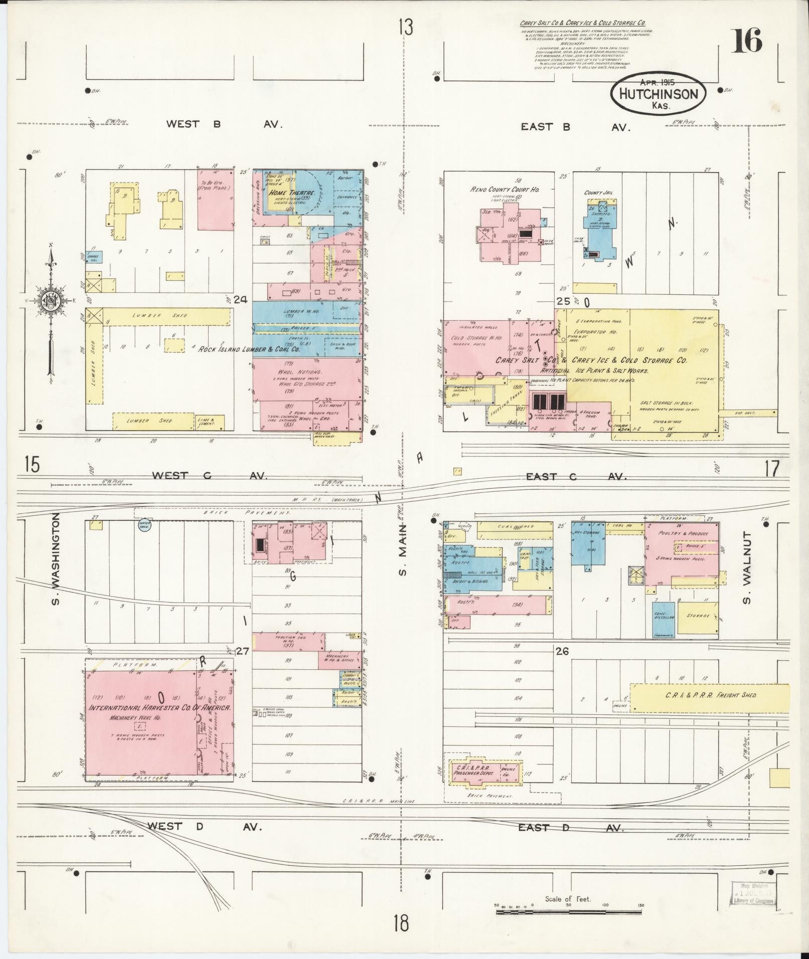 Sanborn Fire Insurance Map from Hutchinson, Reno County, Kansas (1915), Sheet #0017 - Historic Sanborn Fire Insurance Map Print, vintage old map wall art, antique decor, genealogy gift, Kansas Kansas map