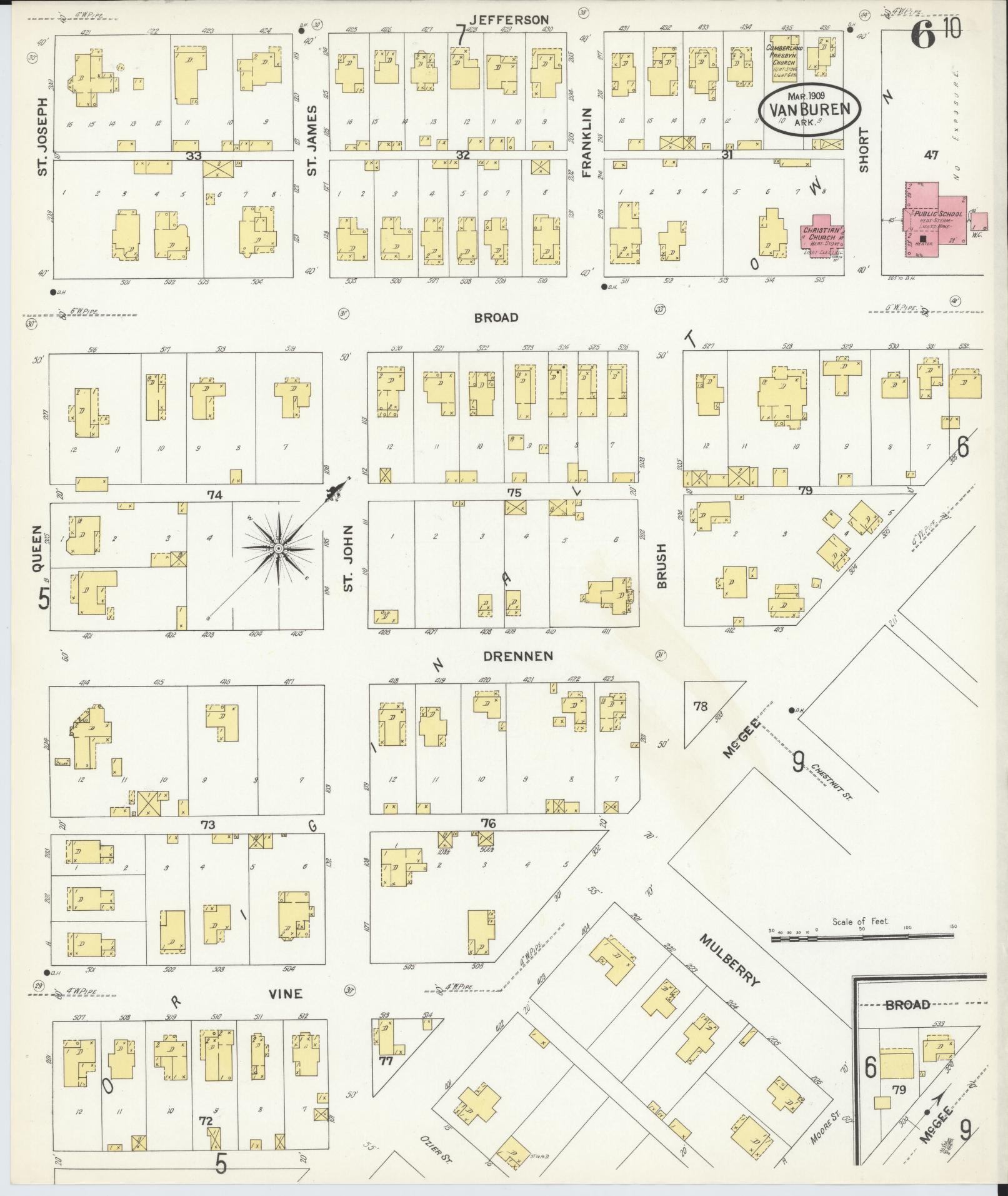 Sanborn Fire Insurance Map from Van Buren, Crawford County, Arkansas (1909), Sheet #0006 - Historic Sanborn Fire Insurance Map Print, vintage old map wall art, antique decor, genealogy gift, Arkansas Arkansas map