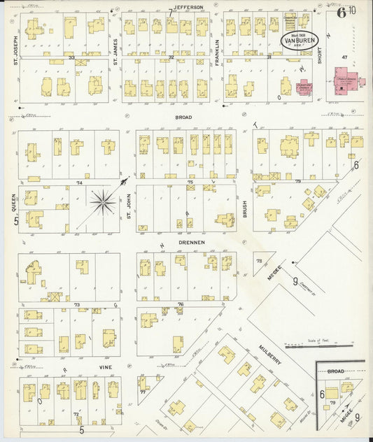 Sanborn Fire Insurance Map from Van Buren, Crawford County, Arkansas (1909), Sheet #0006 - Historic Sanborn Fire Insurance Map Print, vintage old map wall art, antique decor, genealogy gift, Arkansas Arkansas map