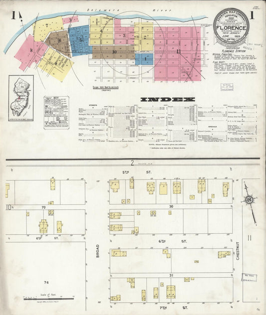 Sanborn Fire Insurance Map from Florence, Burlington County, New Jersey (1926), Sheet #0001 - Historic Sanborn Fire Insurance Map Print, vintage old map wall art, antique decor, genealogy gift, New Jersey New Jersey map