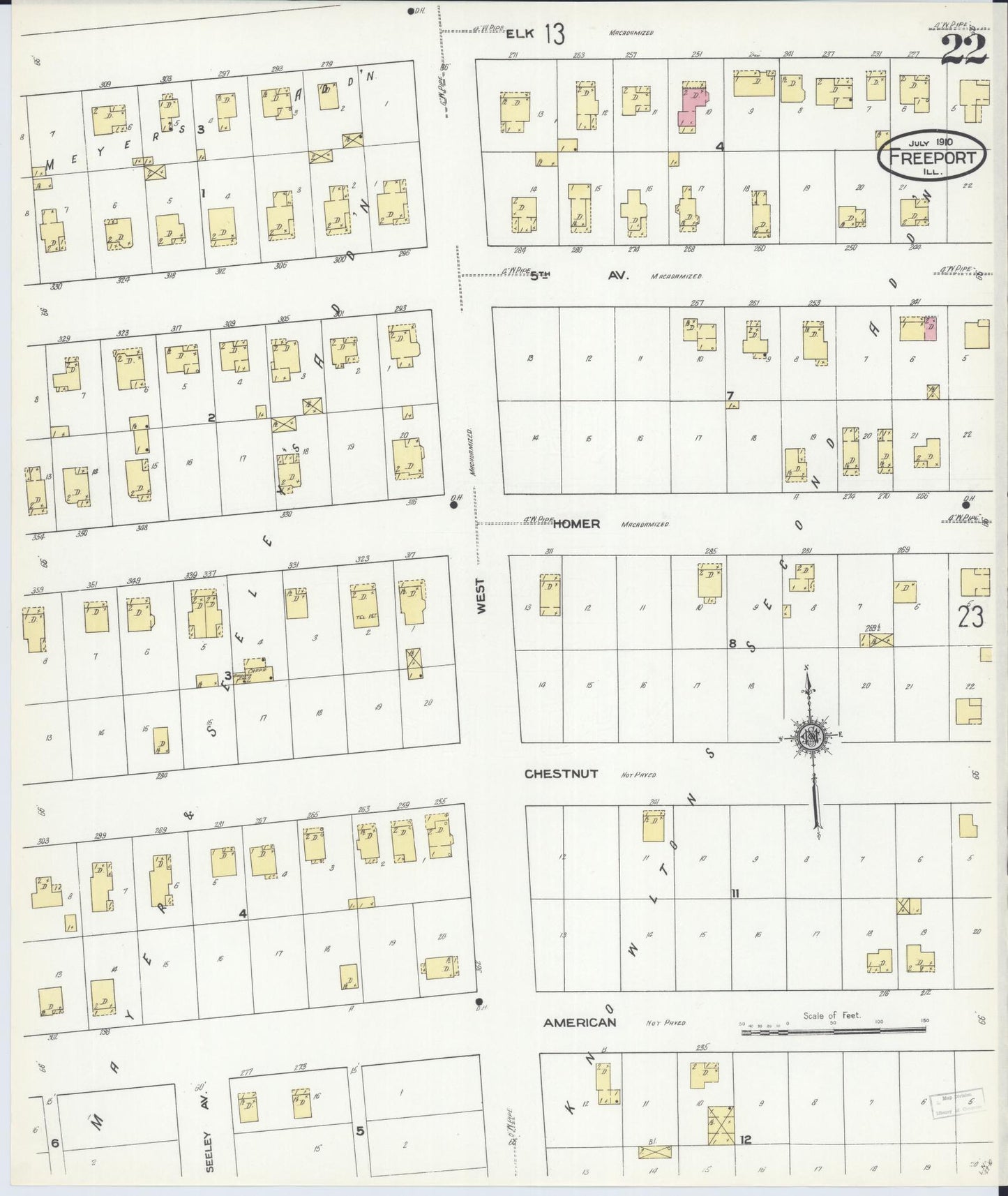 Sanborn Fire Insurance Map from Freeport, Stephenson County, Illinois (1910), Sheet #0022 - Complete Map Set gallery image, historic Sanborn map, vintage wall art, Illinois Illinois