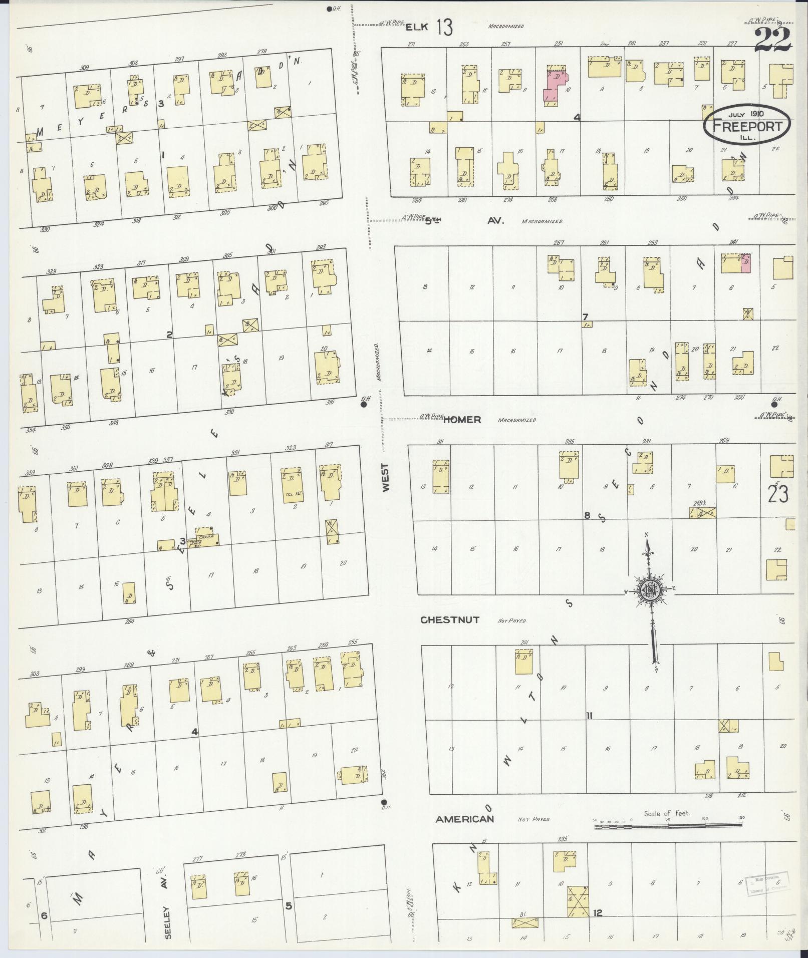 Sanborn Fire Insurance Map from Freeport, Stephenson County, Illinois (1910), Sheet #0022 - Complete Map Set gallery image, historic Sanborn map, vintage wall art, Illinois Illinois