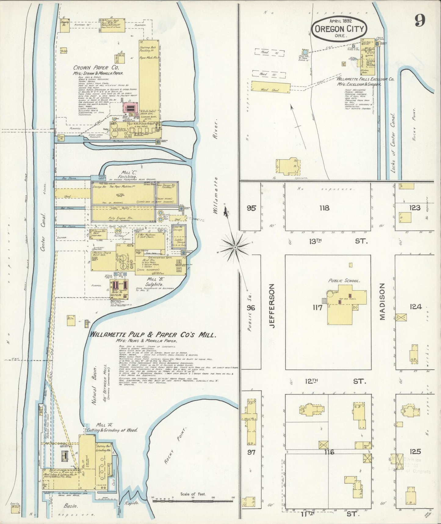 Sanborn Fire Insurance Map from Oregon City, Clackamas County, Oregon (1892), Sheet #0009 - Historic Sanborn Fire Insurance Map Print, vintage old map wall art, antique decor, genealogy gift, Oregon Oregon map