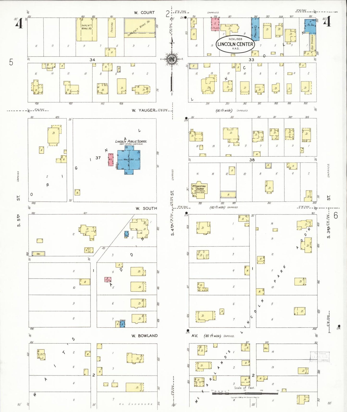 Sanborn Fire Insurance Map from Lincoln, Lincoln County, Kansas (1928), Sheet #0004 - Historic Sanborn Fire Insurance Map Print, vintage old map wall art, antique decor, genealogy gift, Kansas Kansas map
