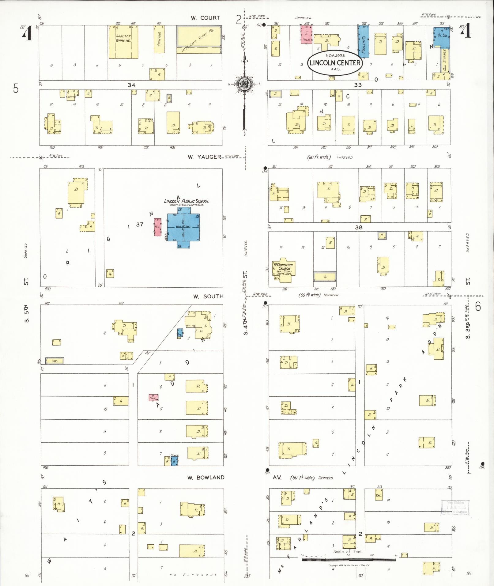Sanborn Fire Insurance Map from Lincoln, Lincoln County, Kansas (1928), Sheet #0004 - Historic Sanborn Fire Insurance Map Print, vintage old map wall art, antique decor, genealogy gift, Kansas Kansas map